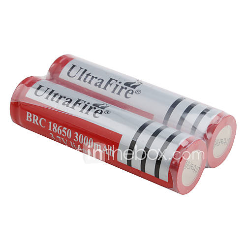 Batteries Li-ion Rechargeables 3000mAh, UltraFire Protected, BRC 18650 3.7V (2 Pièces, Rouge) 