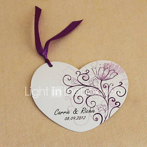 invitation de mariage en forme de coeur personnalisé fuchsia ribbon- ensemble de 50/20