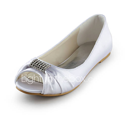 Women's Shoes Peep Toe Flat Heel Satin Flats Wedding Shoes More Colors ...