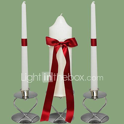 Red Bow Wedding Unity Candles SetWhite (Candle Holders Not Included