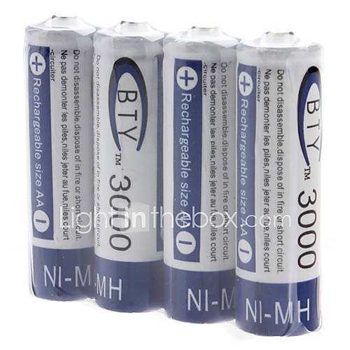 Piles Rechargeables AA Ni-MH BTY AA 3000mAh (1.2V, Pack de 4)