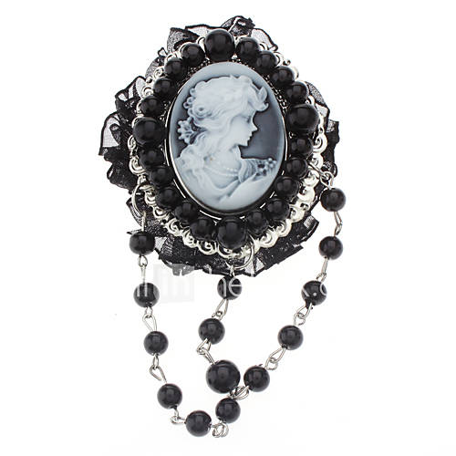 z&x exquise relief millésime tête portrait perle noire Broche