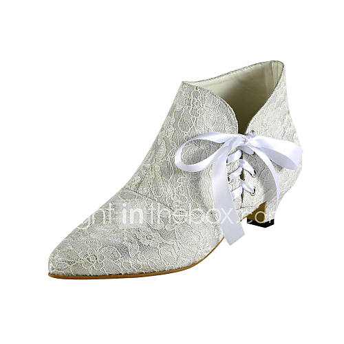 Lace / Satin Kitten Heel Ankle Boots With Laceup Wedding Shoes (More