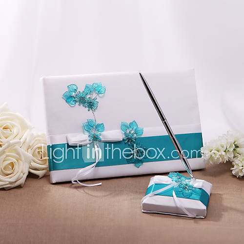 Livre d'or de mariage et stylo avec des fleurs acryliques (Plus de couleurs)