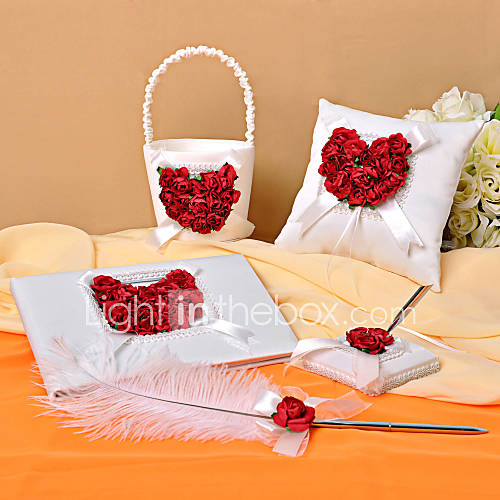 collection de mariage mis en satin avec des pétales de rose (5 pièces)
