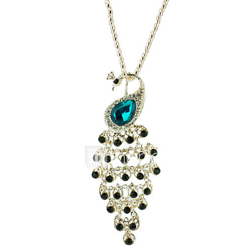 Rare Black Diamond Sapphire queue de paon collier en métal