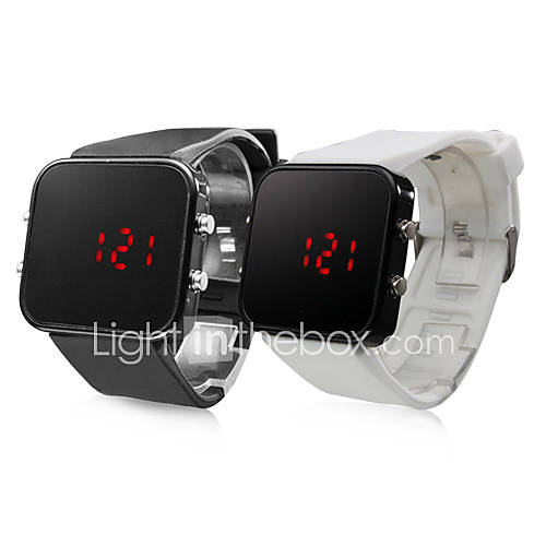 Pair of Silicone Sports Style Red LED Wrist Watch (Black and White)