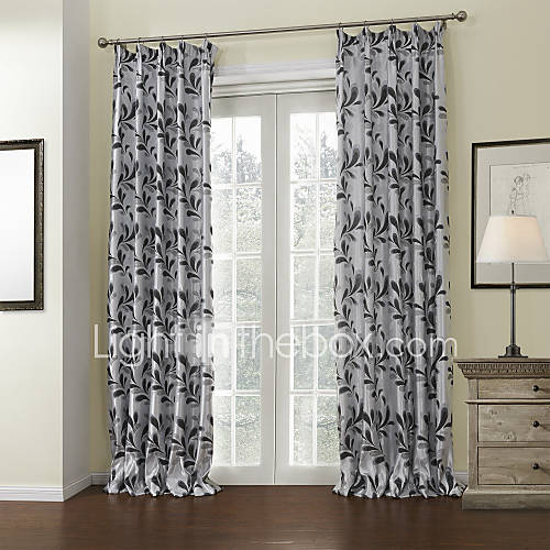 (Two Panels) Grey Leaves Lined Blackout Curtain 2015 55.99