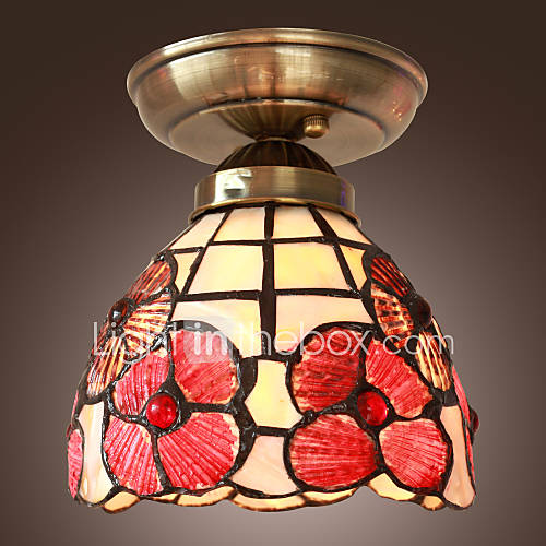 40W Artistic Flush Mount Light with Tiffany Glass Shade in Mosaic Floral Style