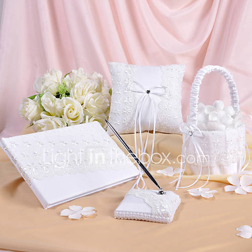 collection de mariage conçu printemps floral mis en satin blanc et dentelle (4 pièces)