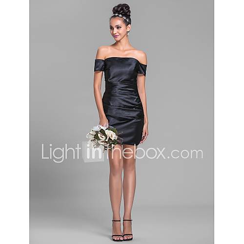 Sheath/Column Off the shoulder Short/Mini Sleeveless Stretch Satin Bridesmaid Dress(699303)