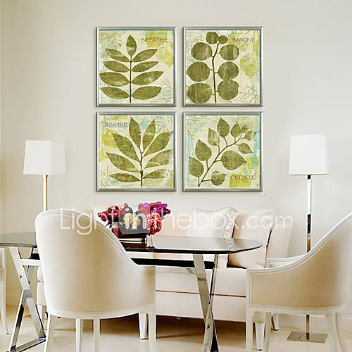 Différentes formes de feuilles vertes botanique encadrée toile Set de 3
