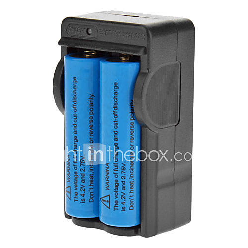ICR 18650 3.7V 2400mAh Bleu Batterie Li-ion rechargeable avec chargeur 2-Pack sans Protection Board