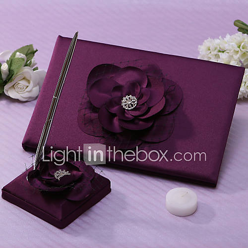 Lalic Wedding Guest Book And Pen Set With Flower
