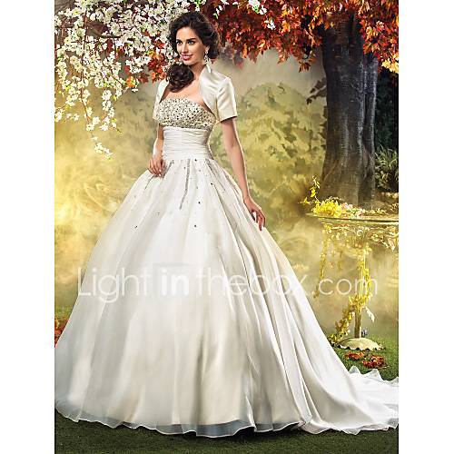 A line Princess Strapless Sweep/Brush Train Organza Wedding Dress