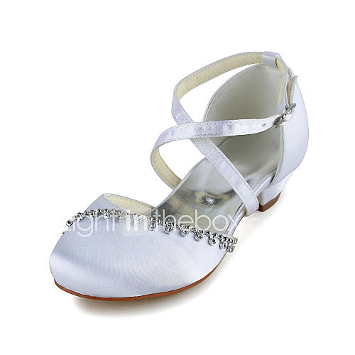 Satin Chunky Low Heel Mary Jane Sandals Wedding Shoes for Flower Girls ...