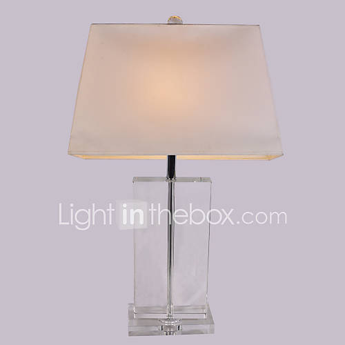60W E27 Table Lamp with White Shade and Rectangler Crystal Lamp Carrier