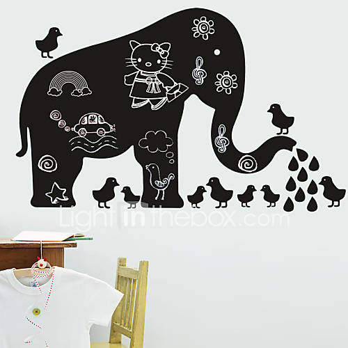 Blackboard sticker mural, amovible, Elephant et les oiseaux