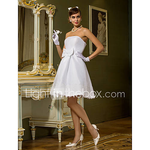 A line Princess Strapless Knee length Sashes/Ribbons Taffeta Wedding Dress