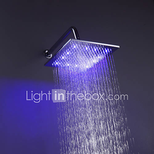 10 Inch Square Chrome 3 Colors LED Temperature Sensitive Rainfall