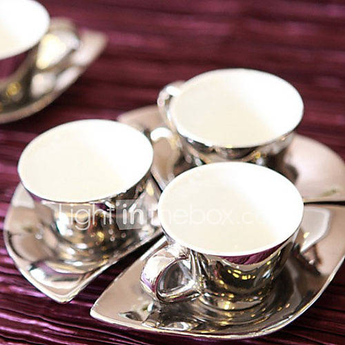 Tasse de café élégant avec une cuillère et la plaque, porcelaine 3 oz