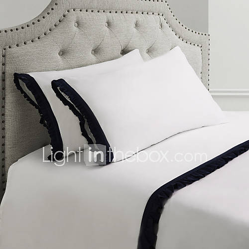 simple&opulence coton 300tc feuille plate solide blanc avec bord noir froissé