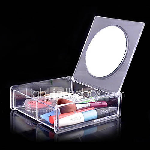 acrylique transparent boîte de rangement des cosmétiques carré de 1x2 avec miroir organisateur cosmétique