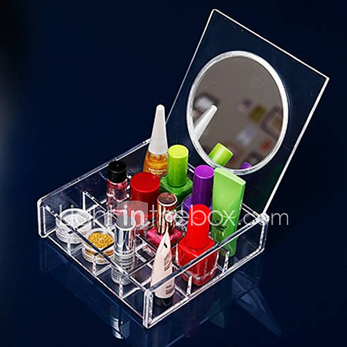 acrylique transparent boîte de rangement des cosmétiques carré de 3x4 avec miroir organisateur cosmétique