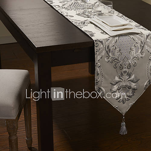 Silver Poly Silk Jacquard Floral Table Runner 631687 2016 22.49