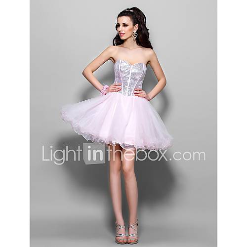 A line Princess Sweetheart Short/Mini Tulle And Sequined Cocktail Dress (759835)