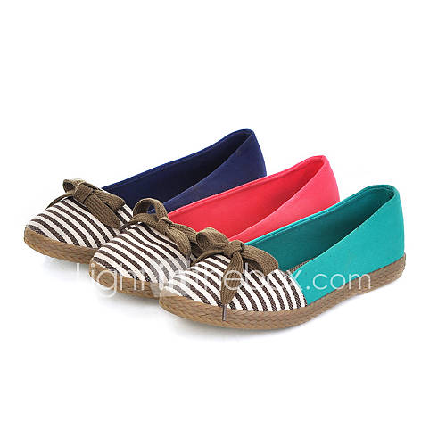 Canvas Women's Flat Heel Comfort Flats Shoes With Ribbon Tie(More