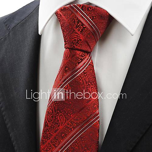 Tie Red Scarlet Lovely Paisley Striped Men Tie Necktie Wedding Valentines Gift