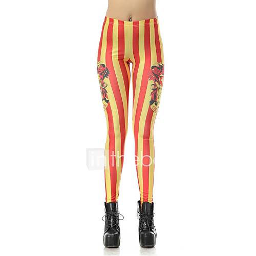 Elonbo Beautiful Red Stripe Style Digital Painting Tight Women Leggings
