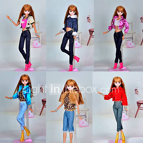 6 Pcs Barbie Doll Punk Girl Style Casual Suit
