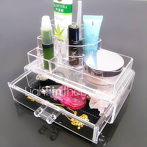 acrylique transparent complexe combiné à double stockage des cosmétiques de couche avec tiroir organisateur cosmétique