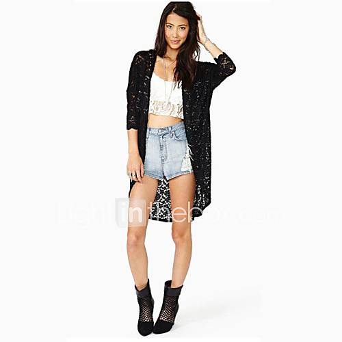 Womens Floral Lace Hollow Out Open Front Half Sleeve Long Cardigan