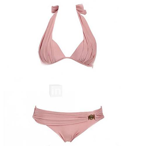 Women's Halter Bikinis , Solid Strapped Nylon Pink 1265710 2016 9.99