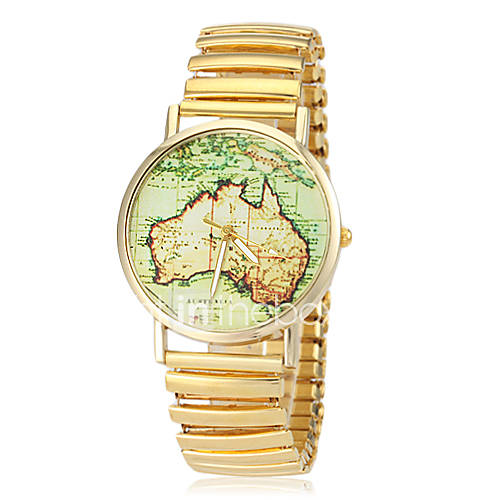 Women39;s Australia Map Pattern Elastic Gold Alloy Band Quartz Wrist 