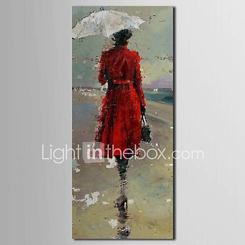 IARTS®Oil Painting People Modern Girl in Red Coat with Stretched Frame