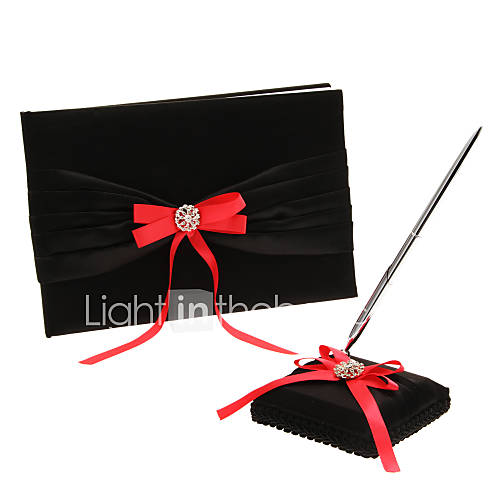 Arcs rouges et noir Polyester baguage mariage Livre d'or et stylo