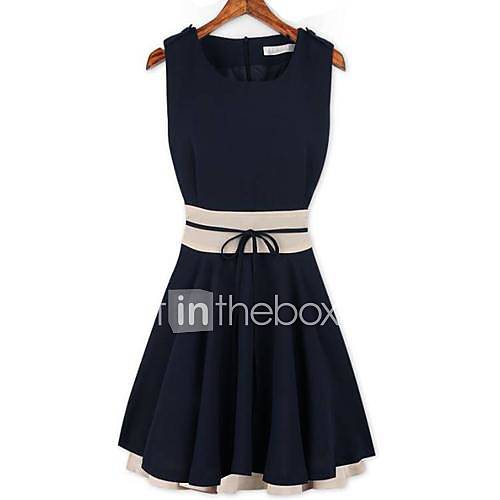 Women's Going out Cute Dress,Color Block Above Knee Sleeveless Blue