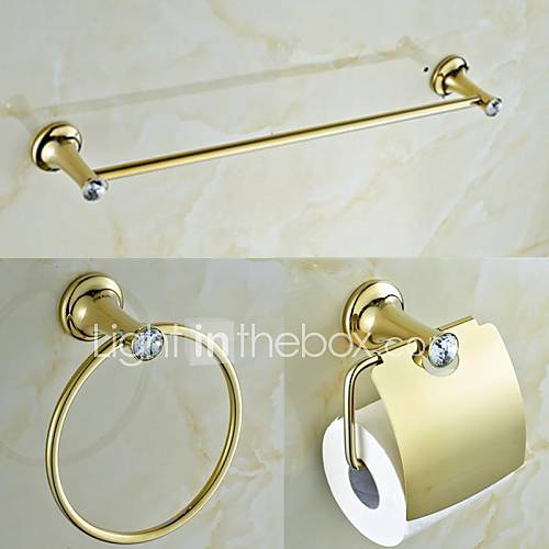 Contemporaines en cristal d'or en laiton 3 pièces accessoires de bain Set Porte-serviettes et Porte-serviette et support de tissu