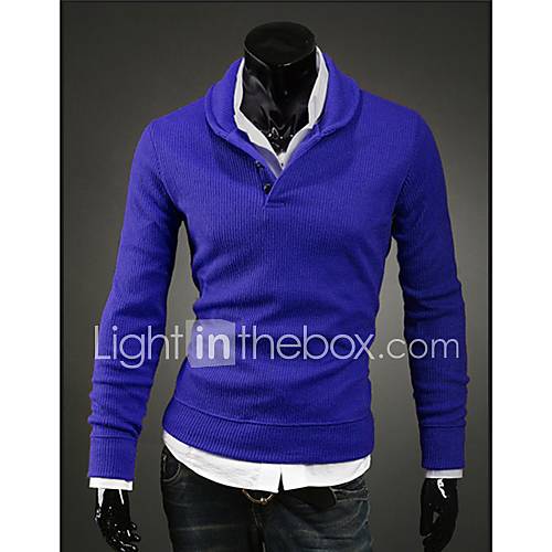 LangTuo Mushroom Design Bouton manches Tricot Longue chemise (bleu)