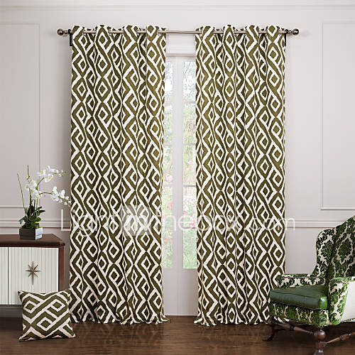 Two Panels Modern Geometric Green Bedroom Cotton Panel Curtains Drapes 1606204 2016 40.79