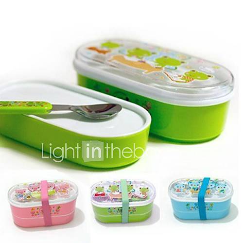 Enfants en plastique double-pont Lunch Box avec cuillère couleur aléatoire, 15x8x8cm