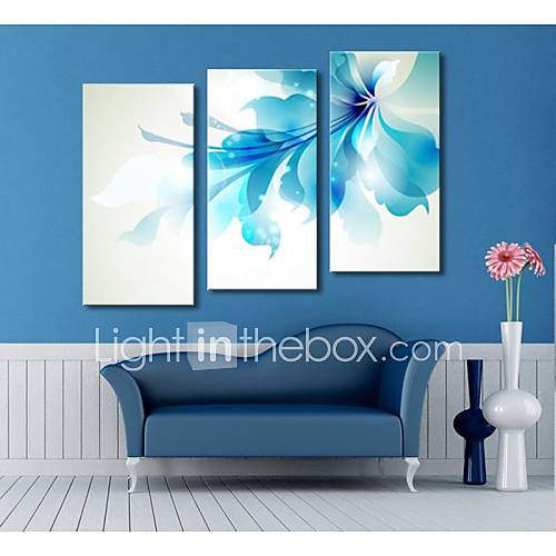 impression sur toile personnalisée toile tendue art fleurs bleues 30x 60cm 40x80cm 50x100cm galerie d'art enveloppé ensemble de 3