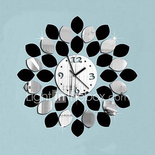 Wall Clock Stickers Wall Decals, Modern Style Leaves Mirror Acrylic