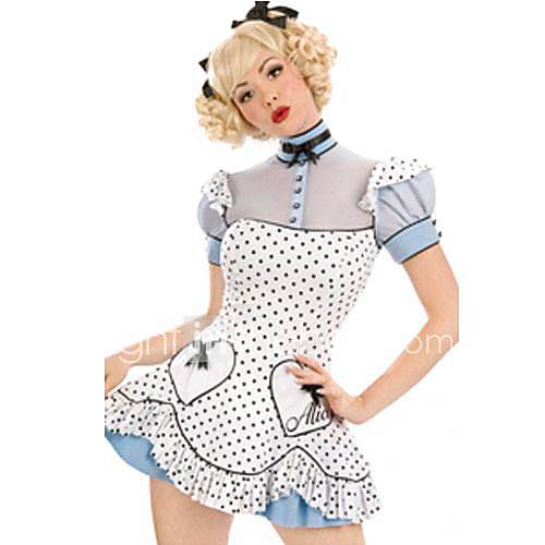 Lovely Polka Dots Alice Maid White Terylene Hallewoon Costume 1773757