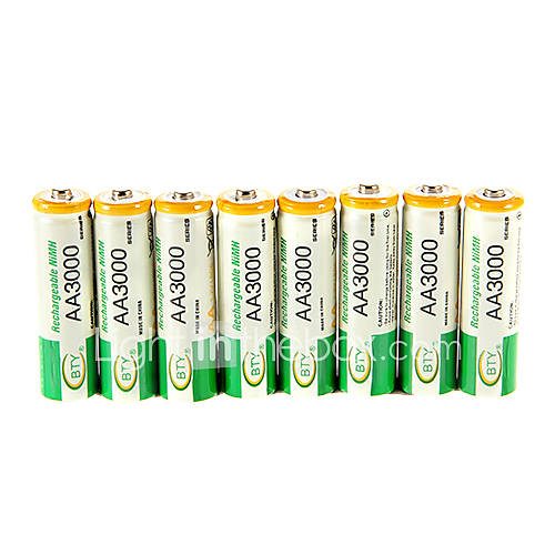BTY 3000mAh AA Ni-MH Rechargeable Battery 8pcs