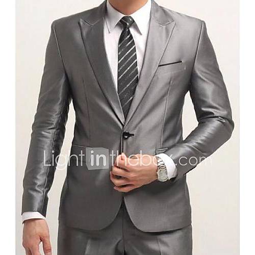 Men's Formal Wedding Silver Gray Suit (Blazer And Pants) One Button Gray Slim Casual Men Business Suits Jacket